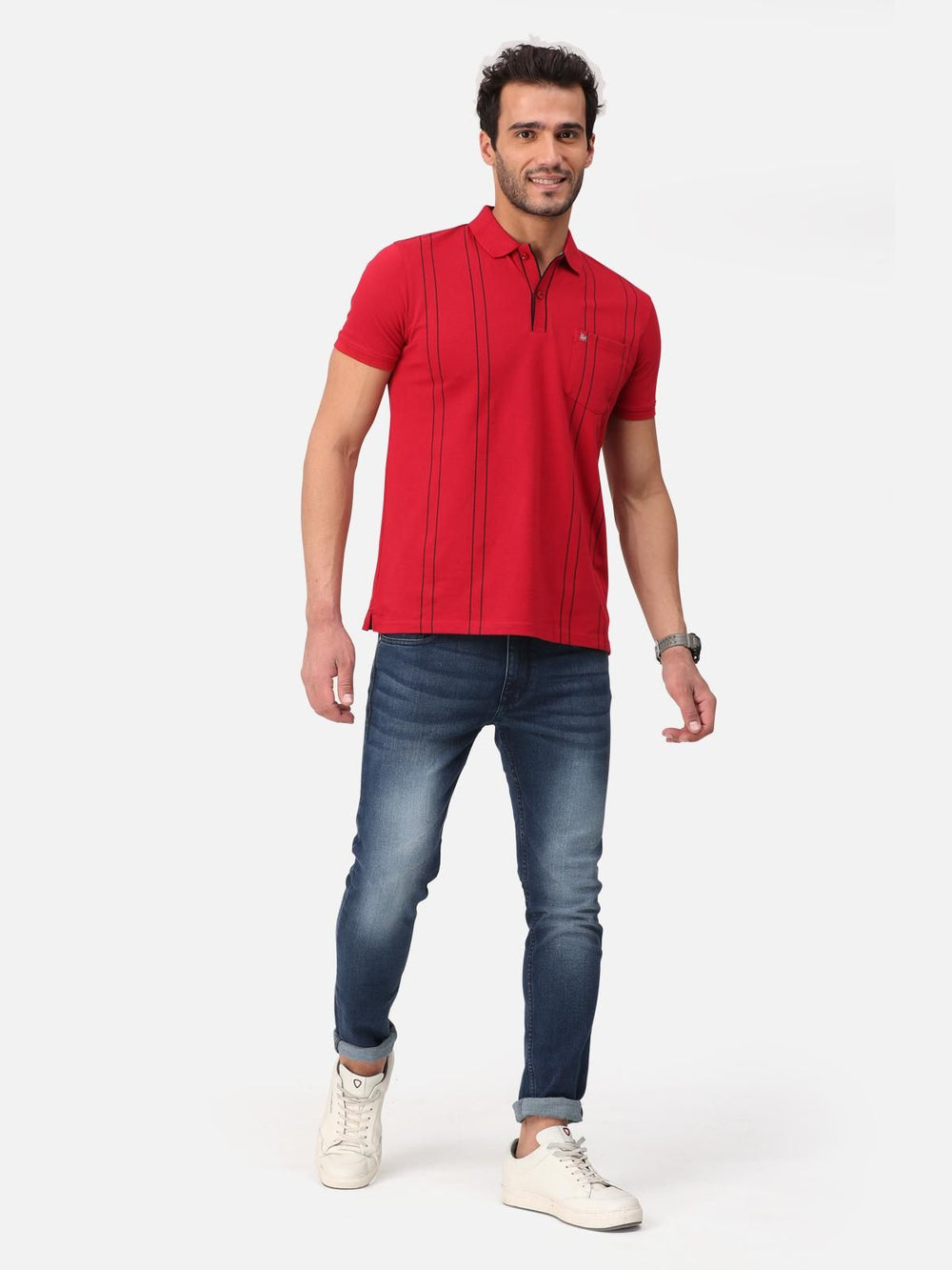 Trendy Striped Printed Half Sleeve Polo T-Shirt for Men's - Anu & Alex