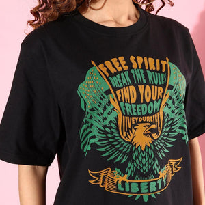 Difference of Opinion Cotton Black Graphic Oversized T-Shirt for Women's - Anu & Alex