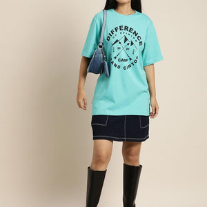 Difference of Opinion Women's Cotton Typographic Oversized T-Shirt - Anu & Alex