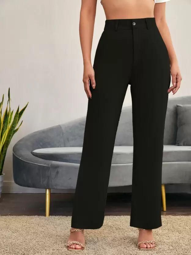 Elegant Pista & Black Lycra Solid Trousers Combo For Women - Anu & Alex