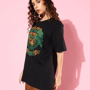 Difference of Opinion Cotton Black Graphic Oversized T-Shirt for Women's - Anu & Alex