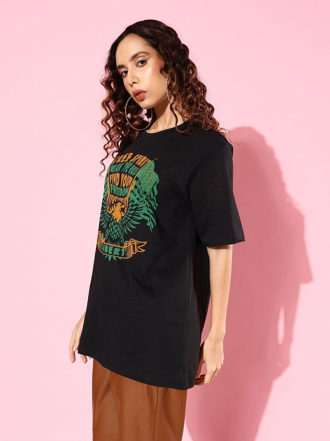 Difference of Opinion Cotton Black Graphic Oversized T-Shirt for Women's - Anu & Alex